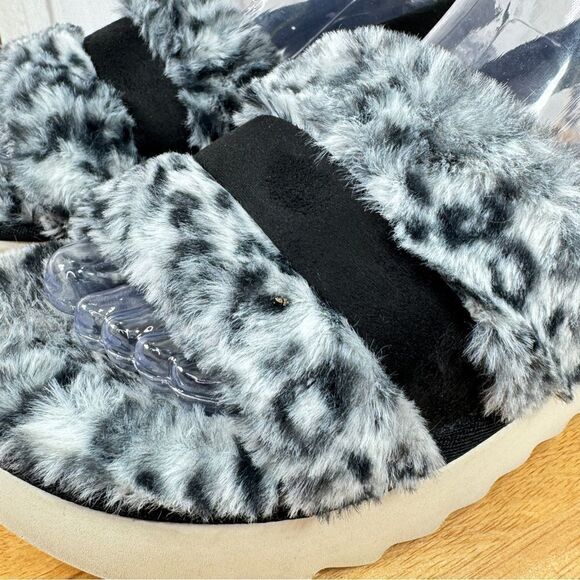 Koolaburra by Ugg Fuzz’d Out Faux Fur Sandals Black Grey 9 Cheetah Slingback - Picture 7 of 10